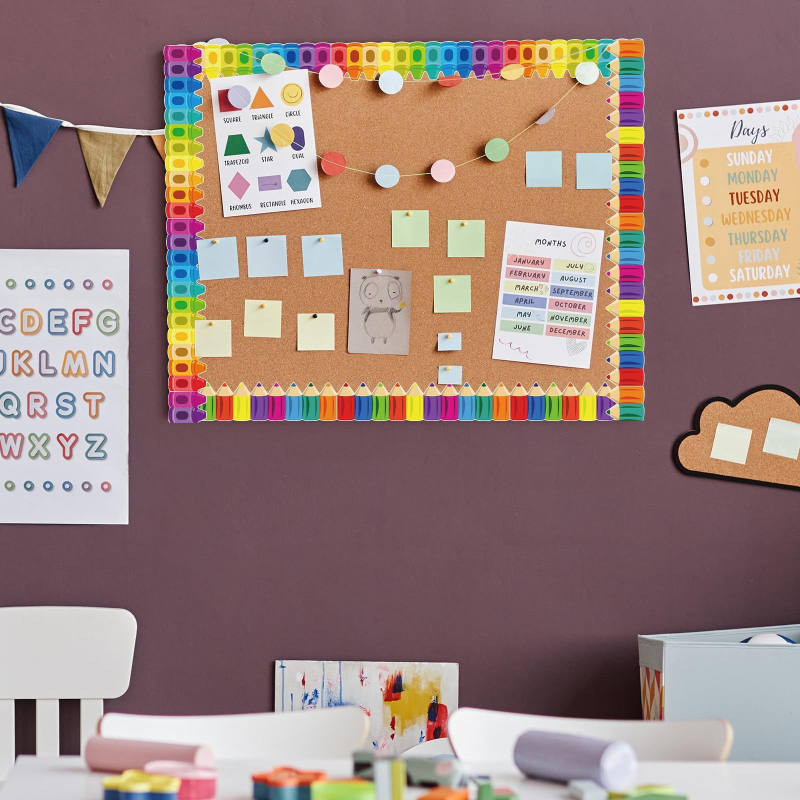 Amazon hirdetőtábla szegélydekorációs matrica szivárványos zsírkréta iskolai tanterem tábla matrica szegélydekoráció keresztszegély