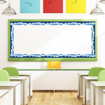 Koolihooaja ääriskleebis tahvlile, teadetetahvli kaunistus, sinise taeva ääriskleebis, ääriskleebis