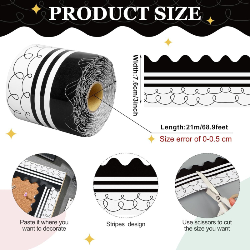 Boheemlaslikus stiilis teadetetahvli äärise kaunistuskleebis, isekleepuv rull, sobib kooliklassi tahvli kaunistamiseks