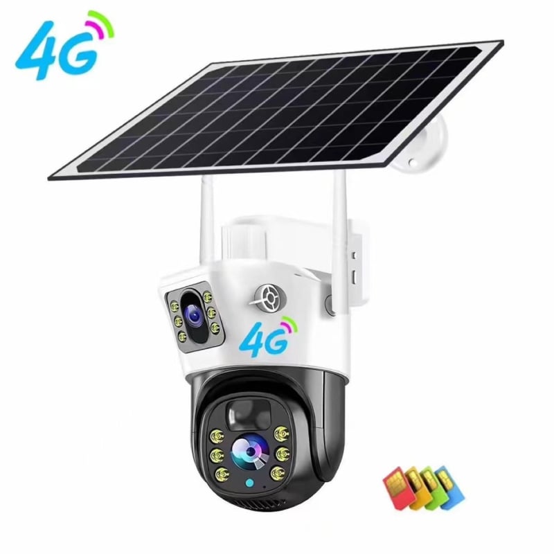 V380 mașină cu bile cu viziune nocturnă color, 4G, consum redus de energie, monitor solar, cameră de supraveghere wireless wifi cu două lentile, monitor solar cu consum redus de energie