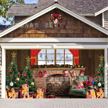 Pārrobežu jauns Ziemassvētku garāžas durvju karoga audums Ziemassvētku sienas plīts svētku ballītes rotājums fona audums