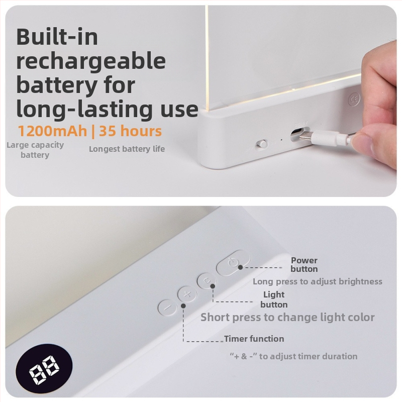 Графити учебна лампа, нова, преносима прозрачна лампа за четене, безстепенно затъмняване, учебна лампа с времево затъмняване