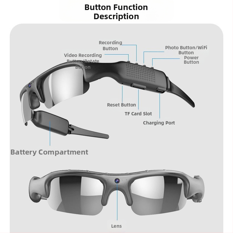 Välisportimiseks mõeldud jalgrattasõiduprillid WiFi-ga, pea külge kinnitatavad nutikad spordiprillid, multifunktsionaalsed kaamera- ja fotoprillid