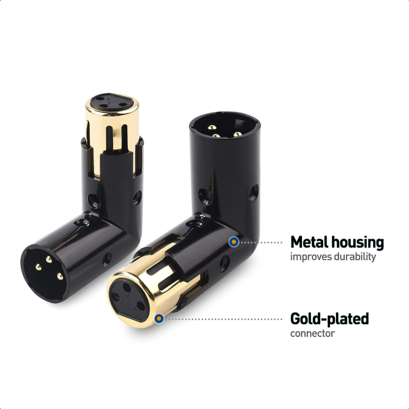 Kullatud tsingisulami korpus, must 3PIN kolmetuumaline Canoni isas-naissoost nurgamiksermikrofoni audioadapter