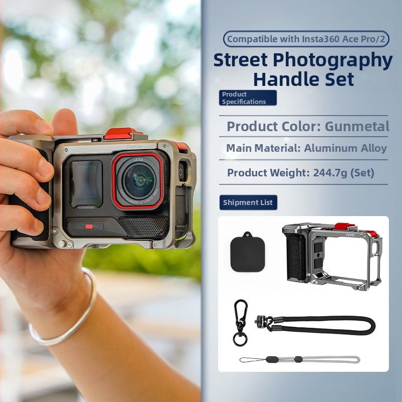 Flymile ir piemērots Insta360Acepro2 Street Shooting rokturu komplektam, sporta kameras rāmim un fotografēšanas piederumiem.