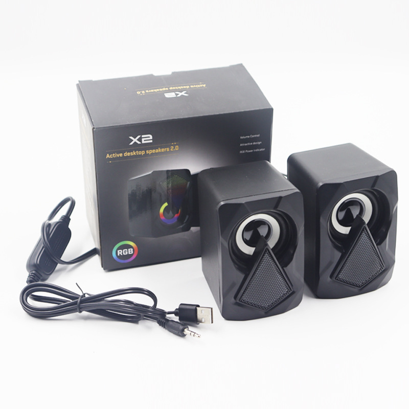 X2 multimeedia lauaarvuti heli kodulaua mini RGB värviline USB kõlar juhtmega raske subwoofer
