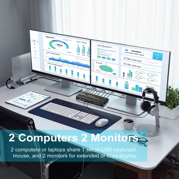USB3.0KVM lüliti, kaks sisendit, kaks väljundit, heli tugi, laiendatud kopeerimisrežiim, kiirklahv 4K60HZ
