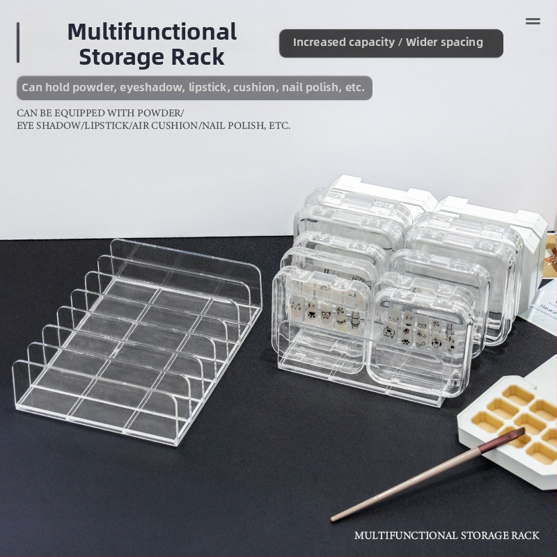 Въздушна възглавница, пудра, торта, козметика, пудра, палитра от сенки за очи, прозрачна кутия за съхранение, цветна палитра за маникюр, ръчно изработена стойка за съхранение на нокти