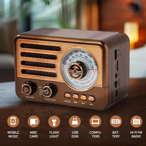Retro többsávos kézitáska zseblámpával, többfunkciós MP3 lejátszással, kiváló minőségű kártyarádióval