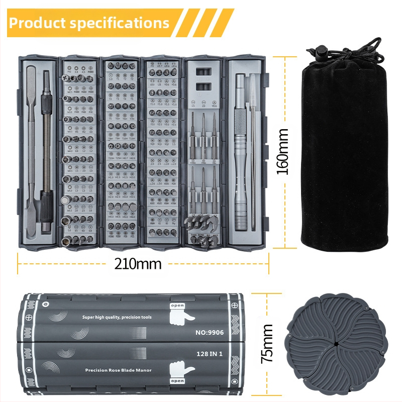 Комплект от 128 части за прецизни отвертки, костюм за разглобяване и поддръжка на машини, многофункционален ръчен комплект отвертки