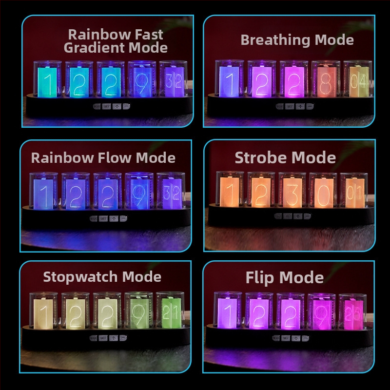 Електронна търговия, горещо продаван Amazon Rgb Pseudo-Nixie тръбен часовник, настолен креативни орнаменти, цифров часовник