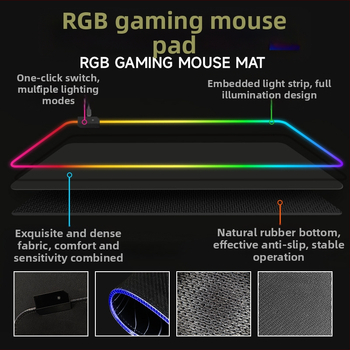 RGB libisemisvastane mänguhiirematt, mitmevärviline LED-taustvalgustusega lauamatt, 400 x 900 mm, sünteetiline kumm, piiriülene eksklusiivne pakkumine