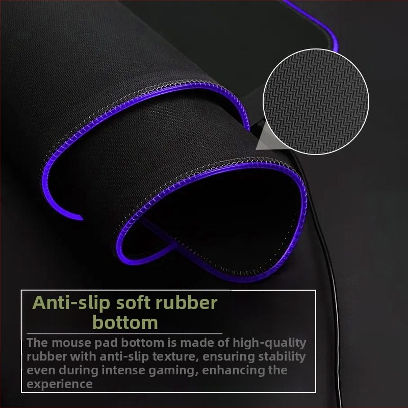 RGB геймърска подложка за мишка с противоплъзгаща се подплата, многоцветна LED подсветка, подложка за бюро, 400X900 мм, синтетичен каучук, ексклузивна доставка от цял свят