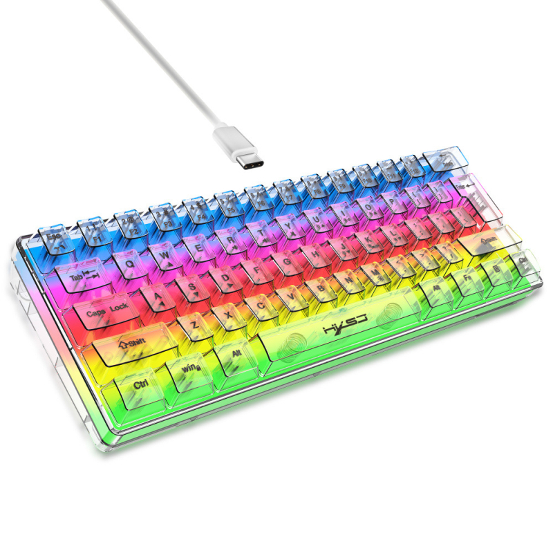HXSJ új vezetékes membrán billentyűzet 61 billentyűs átlátszó héj RGB fényhatású billentyűelválasztó játék Office Home PC