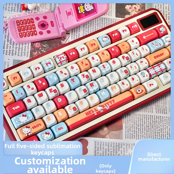 „Hello Kitty“ klaviatūros dangtelis, sublimacinis mielas „Hello Kitty“ 87/98/104/108 biuro klaviatūros dangtelis