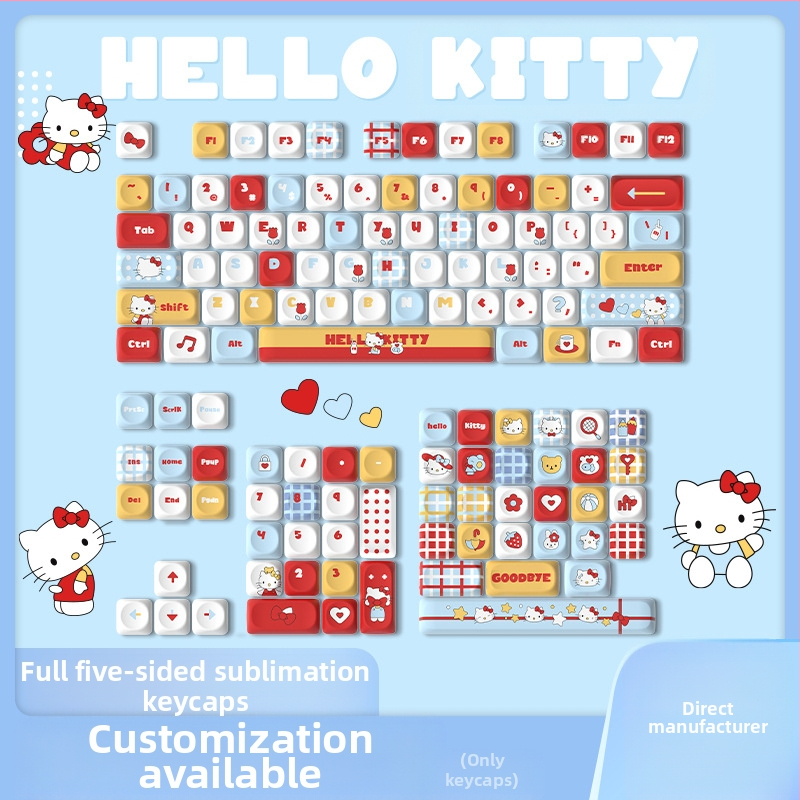 Капачка за клавиши Hello Kitty с личност Hellokity, сублимация, сладка, 87/98/104/108 офис капачка за клавиши