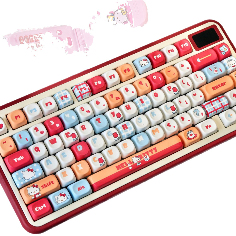 „Hello Kitty“ klaviatūros dangtelis, sublimacinis mielas „Hello Kitty“ 87/98/104/108 biuro klaviatūros dangtelis