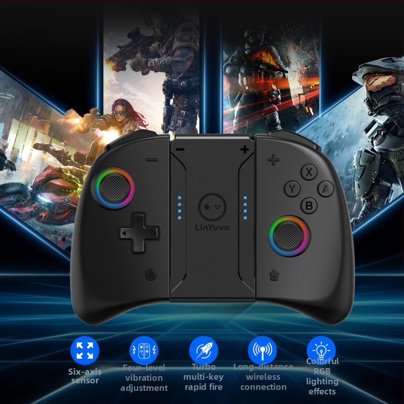 LinYuvo Lianyou превключвател вграден геймпад с цветна RGB светлина, бутон за заден ход, метални рокерски дръжки, лява и дясна