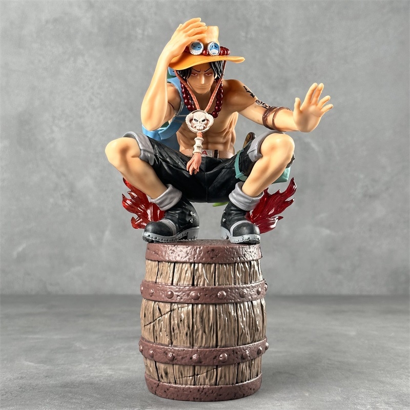 One Piece Flame Ace Barrel Squatting Ace kahepealine vahetatav käsi anime mudeli kuju ornament hulgimüük
