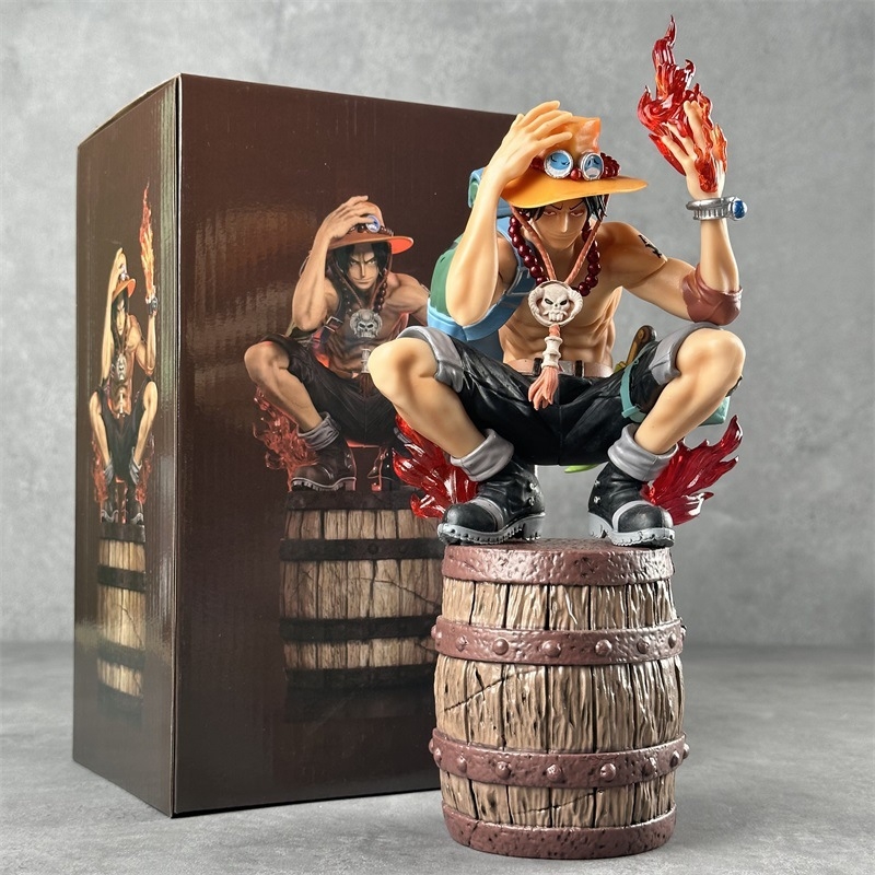 One Piece Flame Ace Barrel Squatting Ace kahepealine vahetatav käsi anime mudeli kuju ornament hulgimüük