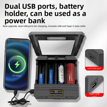 18650 liitiumaku laadija multifunktsionaalne kiirlaadimisega välistingimustes kasutatav päikeseenergia nelja pesaga nutikas laadija 26650