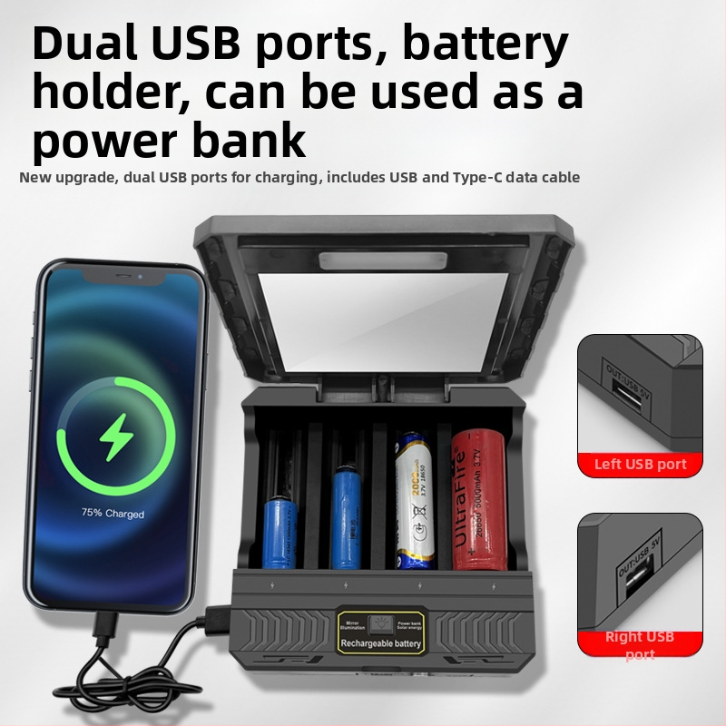 18650 зарядно за литиеви батерии, многофункционално бързо зареждане, външна слънчева енергия, четирислотово интелигентно зарядно устройство 26650