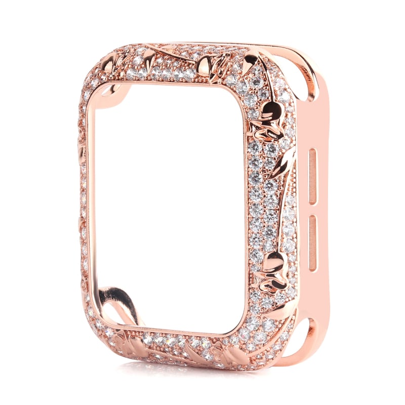 Подходящ за Apple Watch 34567/Se Метален меден защитен калъф Apple 8-мо поколение Tulip Diamond Watch Case Frame