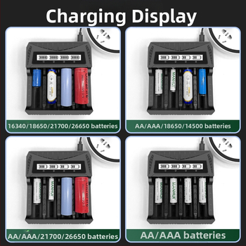 Akulaadija USB LCD-ekraaniga nutikas Aa/Aaa aku 18650 26650 21700 laadija