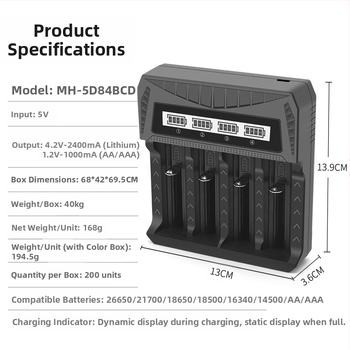 Akulaadija USB LCD-ekraaniga nutikas Aa/Aaa aku 18650 26650 21700 laadija