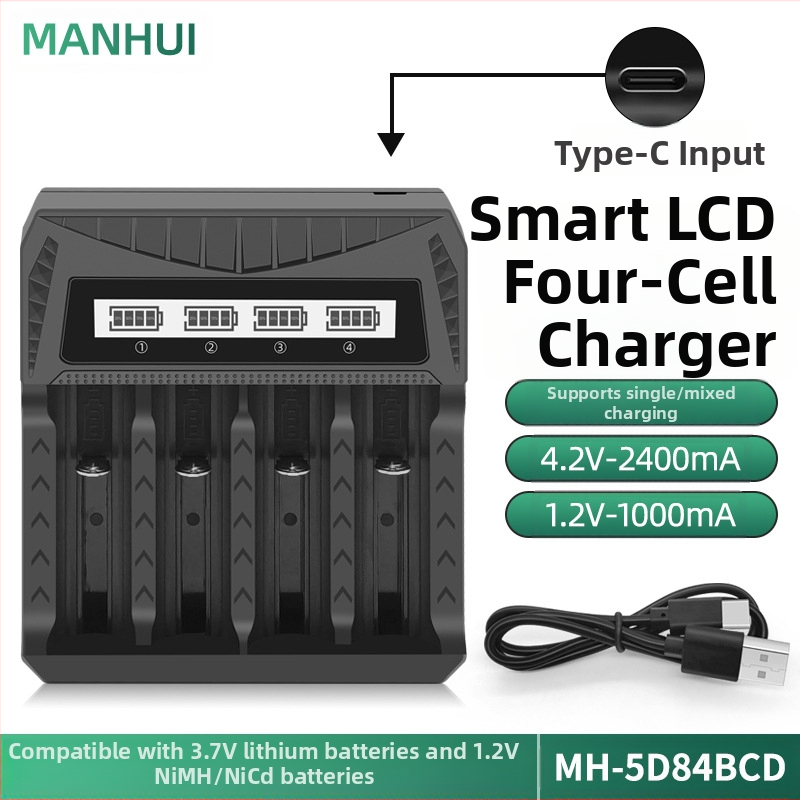 Akulaadija USB LCD-ekraaniga nutikas Aa/Aaa aku 18650 26650 21700 laadija