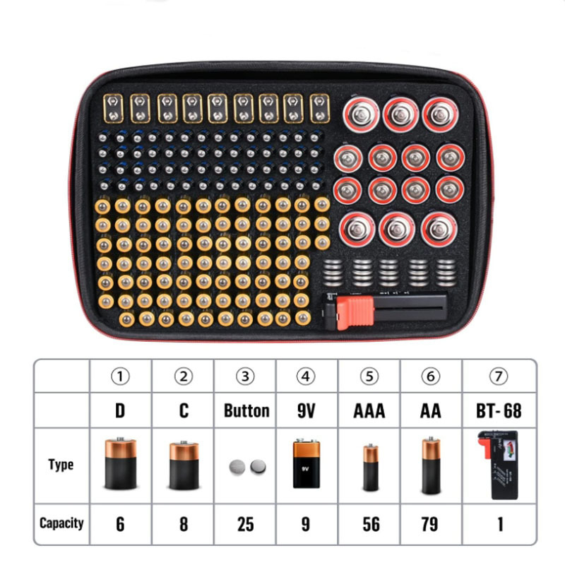 Kõva kestaga EVA akupakk mahutab 199 auku AA AAA CD 9V patareide hoiukarp EVA meetri komplekt