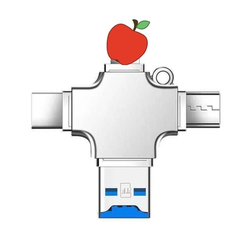 Multifunktsionaalne nelja-ühes tsingisulamist OTG-kaardilugeja Apple`i ja Androidi mobiiltelefonidele, U-ketta C-tüüpi kaardilugejale