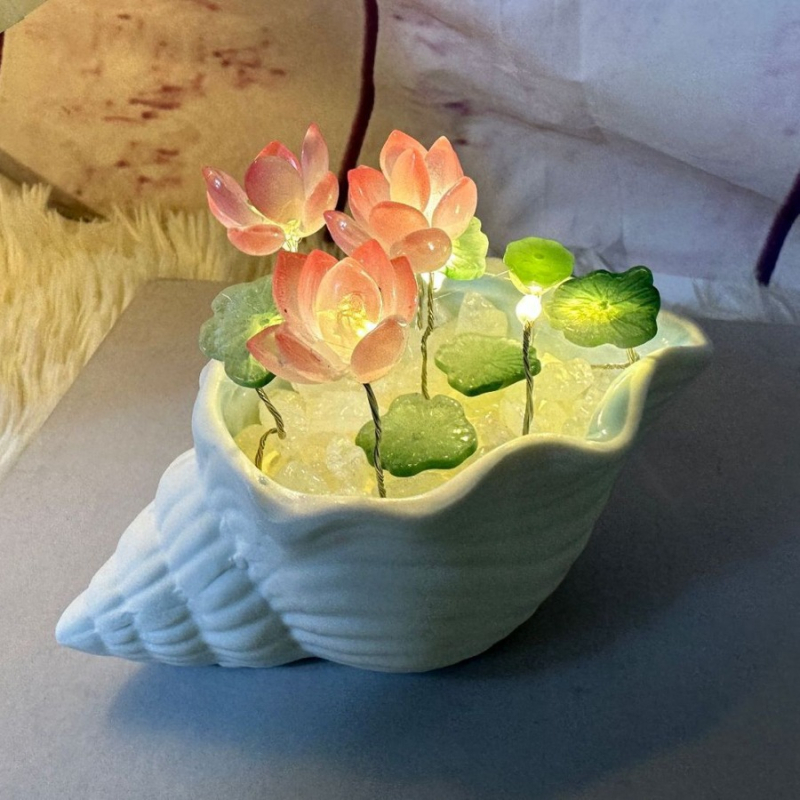 Noćno svjetlo u boji lotosa s glazurom od školjke, DIY ukras za dom od lotosa, rođendanski poklon za djevojke, ljubavnike, prijatelje, ručno rađeno
