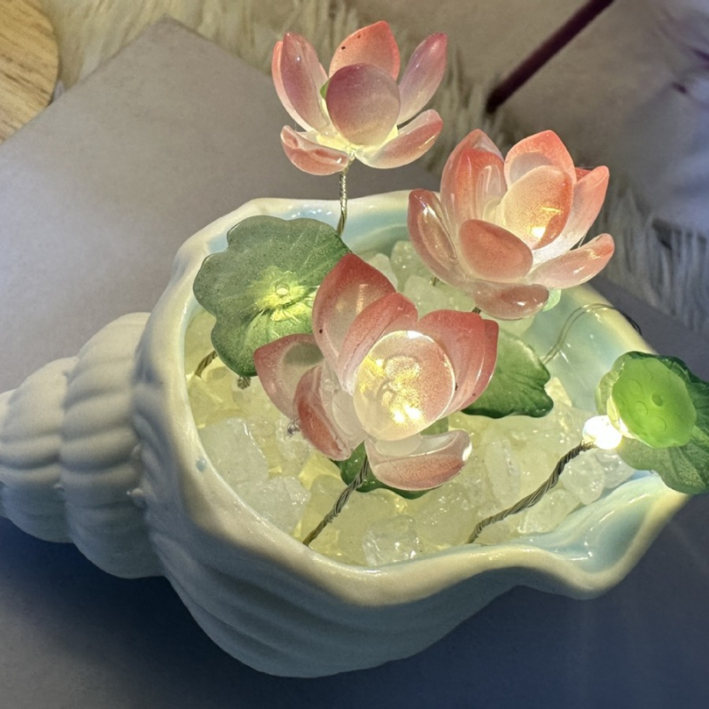 Noćno svjetlo u boji lotosa s glazurom od školjke, DIY ukras za dom od lotosa, rođendanski poklon za djevojke, ljubavnike, prijatelje, ručno rađeno