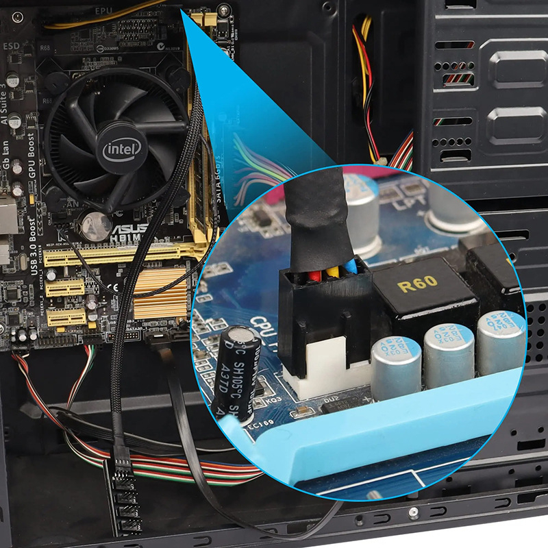 4-pin temperatuuri juhtimise liidese pikendusliin ühe-viie PWM-paketi juhtmetüüpi arvuti ventilaatori jaotur