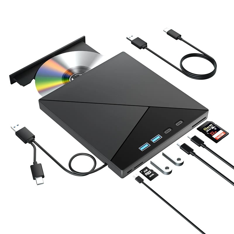 Septiņi vienā daudzfunkcionāls ārējais optiskais diskdzinis USB C tipa ierakstītājs klēpjdatoram/mobilais DVD centrmezgls