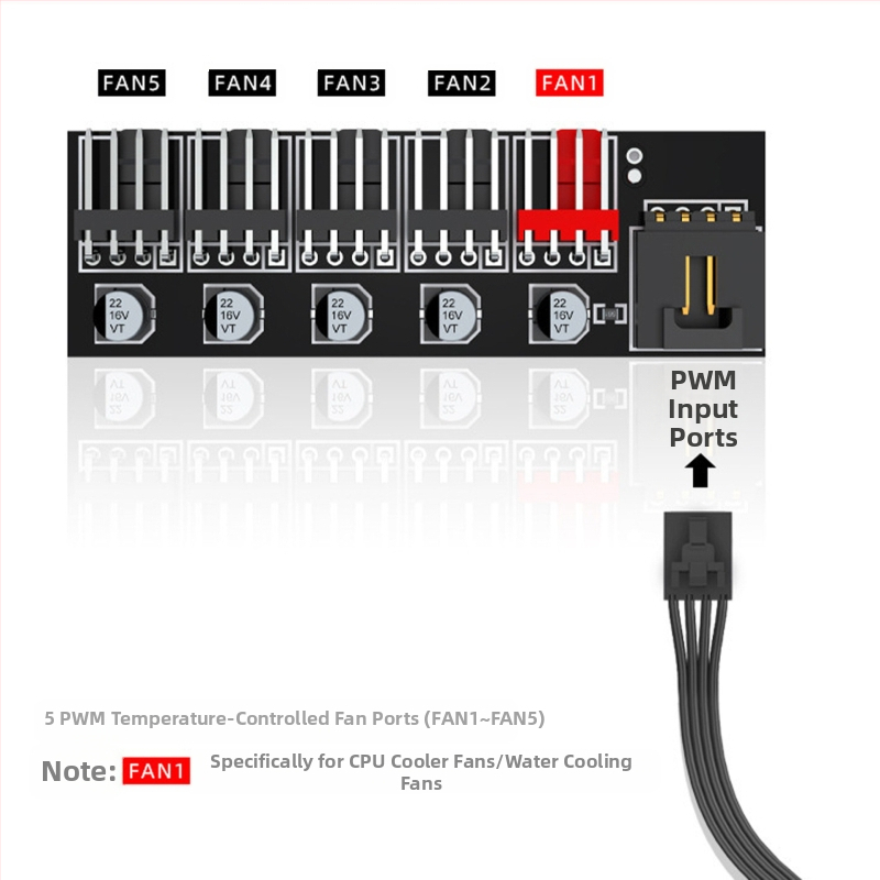 Вентилатор на шасито, PWM контрол на температурата, sub-5 сплитер, настолен компютър, дънна платка, малка 4-пинова докинг станция, хъб, хъб