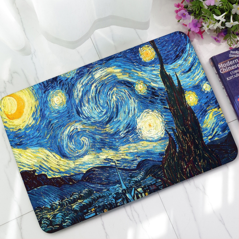 Koberec Airbag Van Gogh abstraktná olejomaľba gumová vločková rohožka savá protišmyková plastová rohožka do dverí 350g