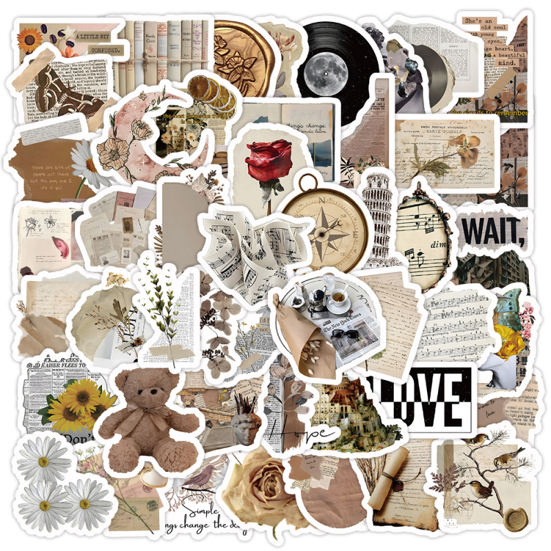 100 tükki räbaldunud ajalehe kirjanduslikke retro grafiti kleebiseid veekruus märkmik märkmik veekruus veekindlad grafiti kleebised