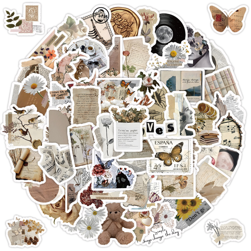 100 tükki räbaldunud ajalehe kirjanduslikke retro grafiti kleebiseid veekruus märkmik märkmik veekruus veekindlad grafiti kleebised