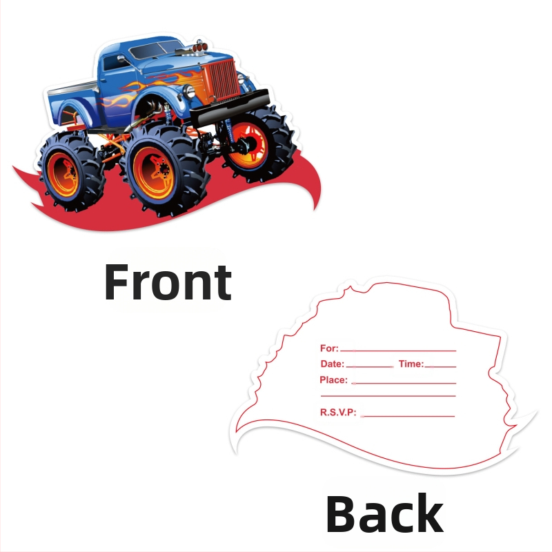 Налични покани с тема „Чудовище камион“, покани за рожден ден, картички за празнично парти, поздравителни картички за парти