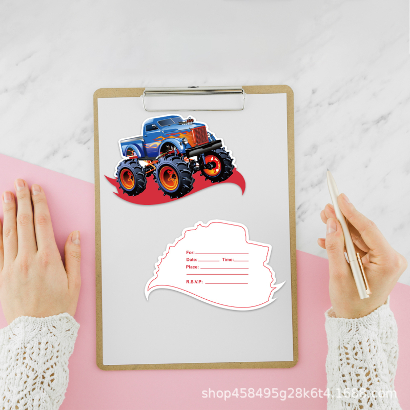 Налични покани с тема „Чудовище камион“, покани за рожден ден, картички за празнично парти, поздравителни картички за парти