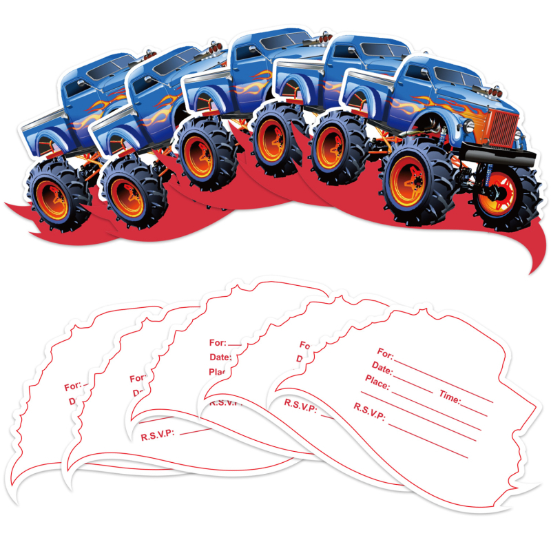 Налични покани с тема „Чудовище камион“, покани за рожден ден, картички за празнично парти, поздравителни картички за парти