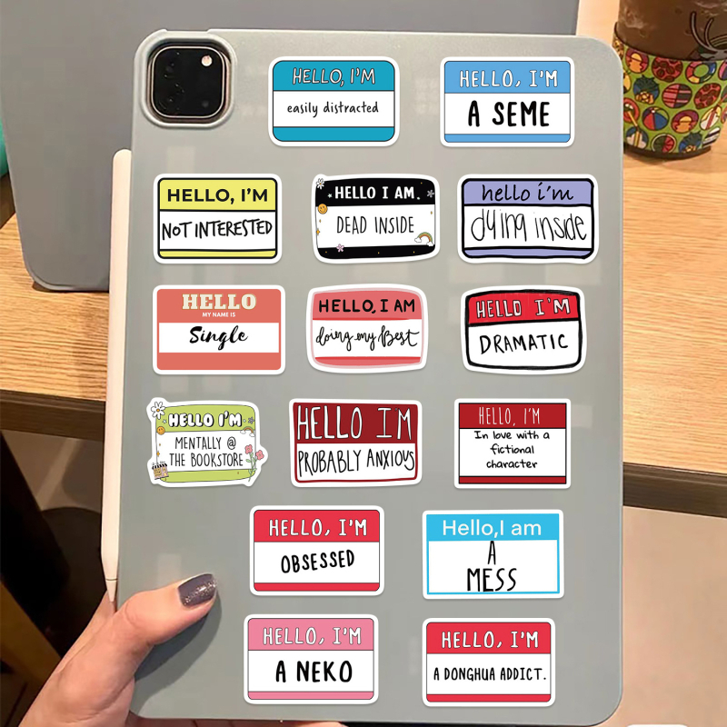 50 Hello I am seeria kleebist piiriülesed dekoratiivsed mobiiltelefoniümbrised pagasikülmiku veekindlad kleebised hulgimüügist