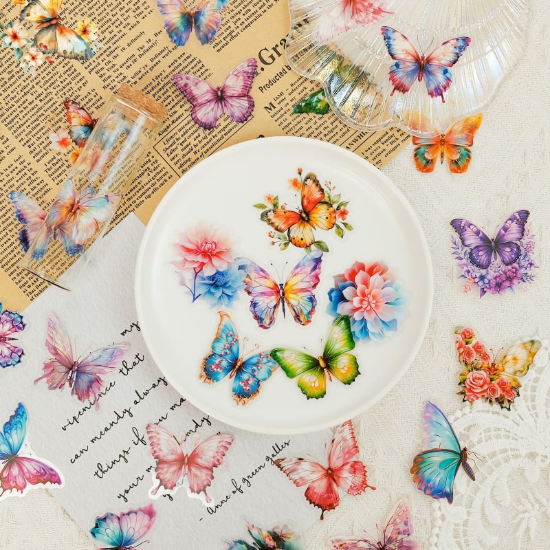 50 autocolante fluturi colorate pentru animale de companie, autocolante impermeabile, autocolante pentru pahar de apă DIY, decorare husă telefon mobil, autocolante mici drăguțe, autocolante fluturi