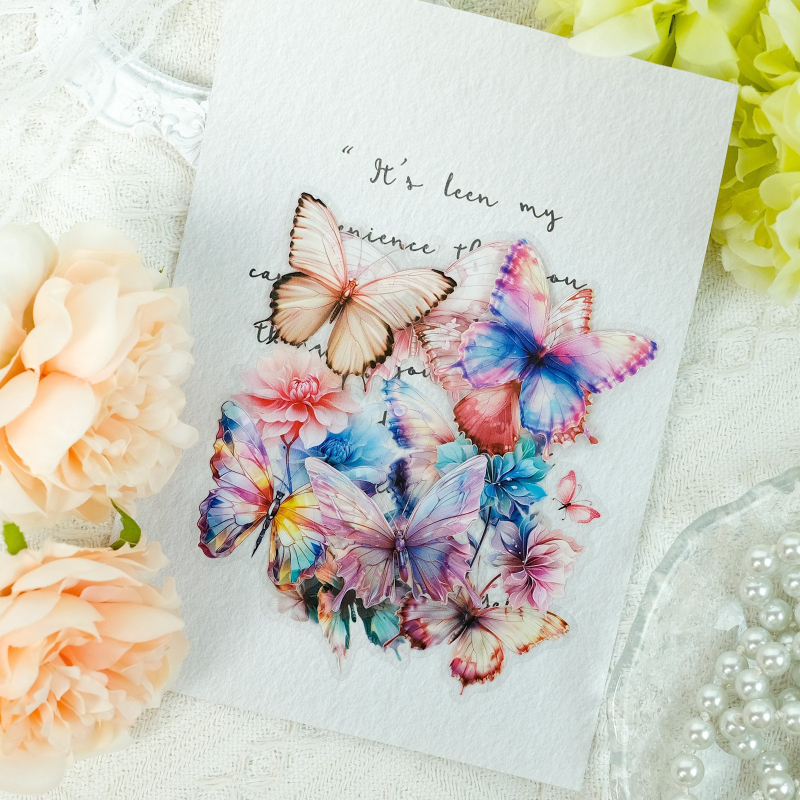 50 lemmiklooma värvilist liblikakleebist, veekindlad kleebised, isetegemise veetopsi kleebised, mobiiltelefoni ümbrise kaunistus, armsad väikesed kleebised, liblikakleebised