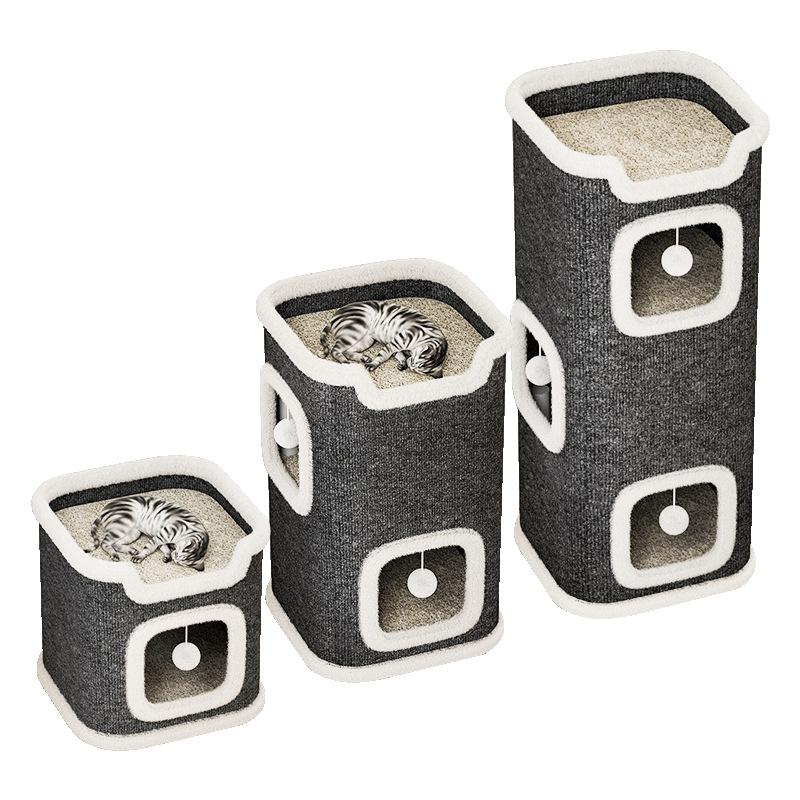 Macskamászó állvány, Four Seasons, univerzális kapaszkodódeszka, macskafészek, nagy, dupla rétegű, többrétegű, integrált faodú, meleg, macskafészek, kopásálló, téli