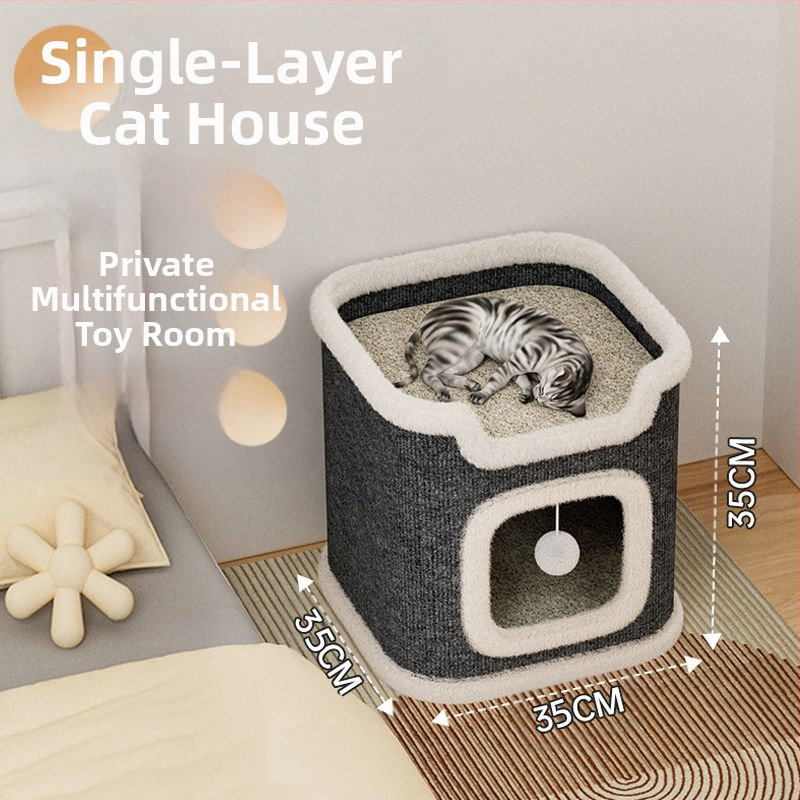 Macskamászó állvány, Four Seasons, univerzális kapaszkodódeszka, macskafészek, nagy, dupla rétegű, többrétegű, integrált faodú, meleg, macskafészek, kopásálló, téli