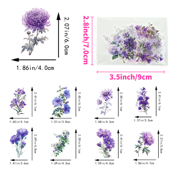 Határokon átnyúló 50 lila virágos PET vízálló átlátszó matrica DIY üvegből készült kívánságpalack mobiltelefon tok kreatív kézifiók