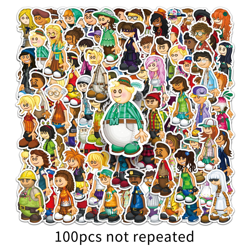 100 mänguga issi hamburgeripoe koomiksitegelase veekindla dekoratiivse mobiiltelefoniümbrise märkmikukleebise hulgimüük